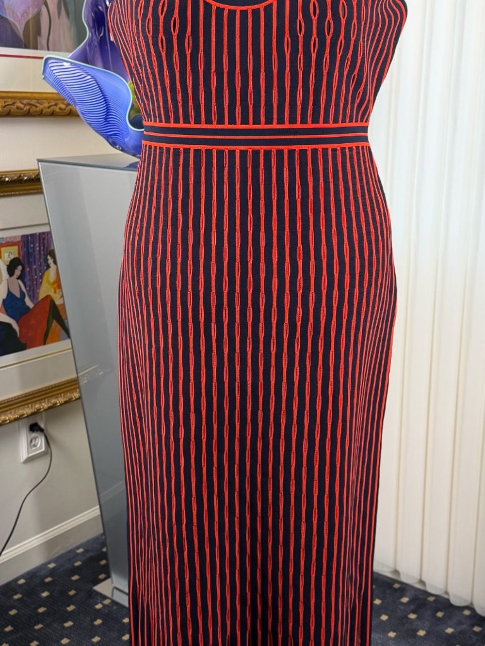 St. John Collection Stripe Pointelle Fringe Maxi Dress XL NWT